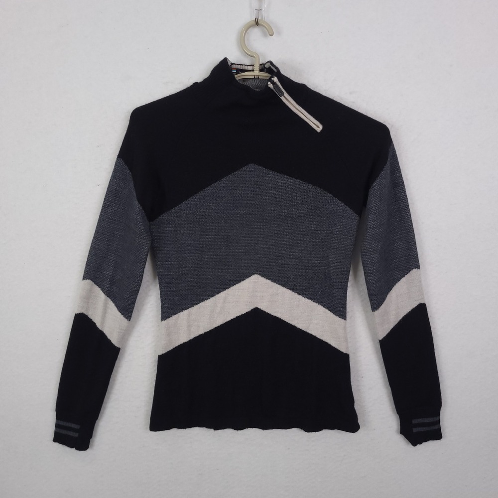 Smartwool Black, Gray & Cream Chevron Zip Turtleneck Sweater